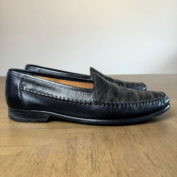 MEZLAN Mens Genuine Lizard Leather Penny Loafers 'ELDA' Dress Shoes Black 10.5 - Picture 3 of 10